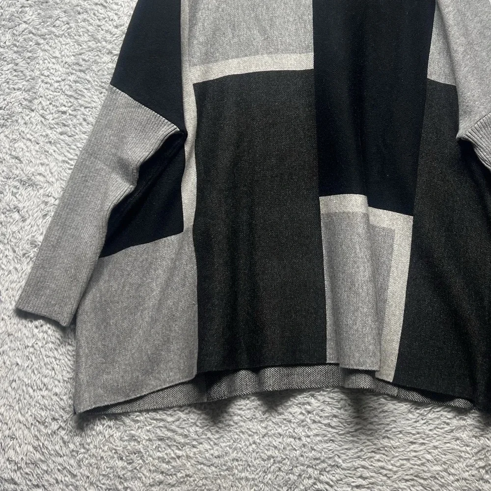 Joseph A. Turtleneck Sweater Poncho Womens XL Black Gray‎ Colorblock Oversized